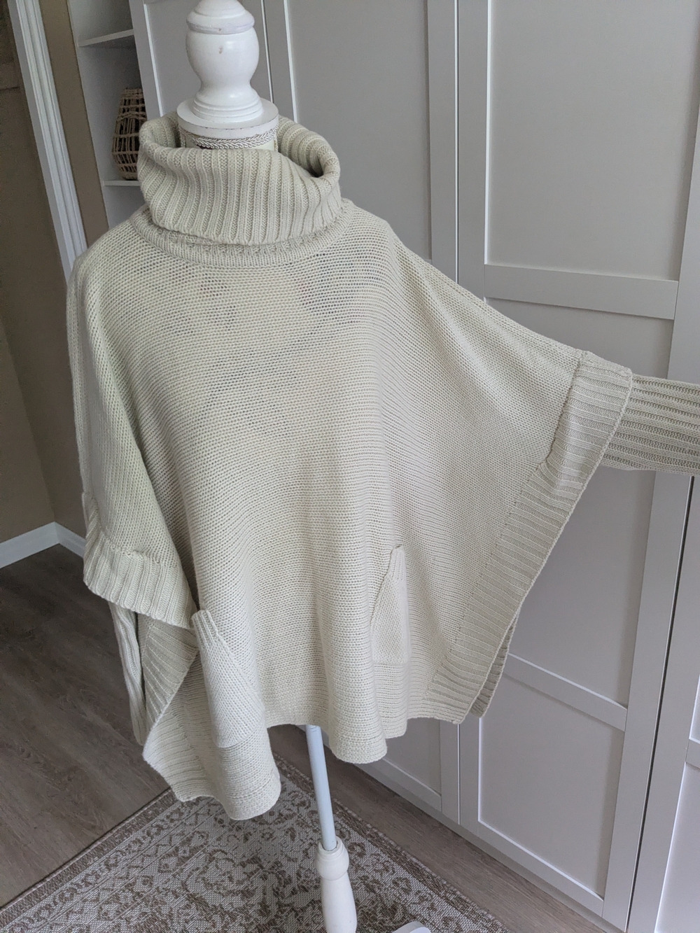 George Cream Turtleneck Knit Poncho Sweater